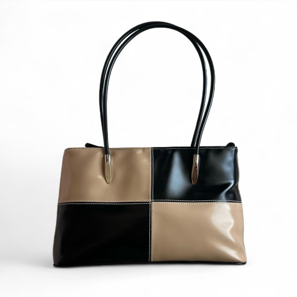Vintage Chateau Black and Tan Color Block Shoulder Bag